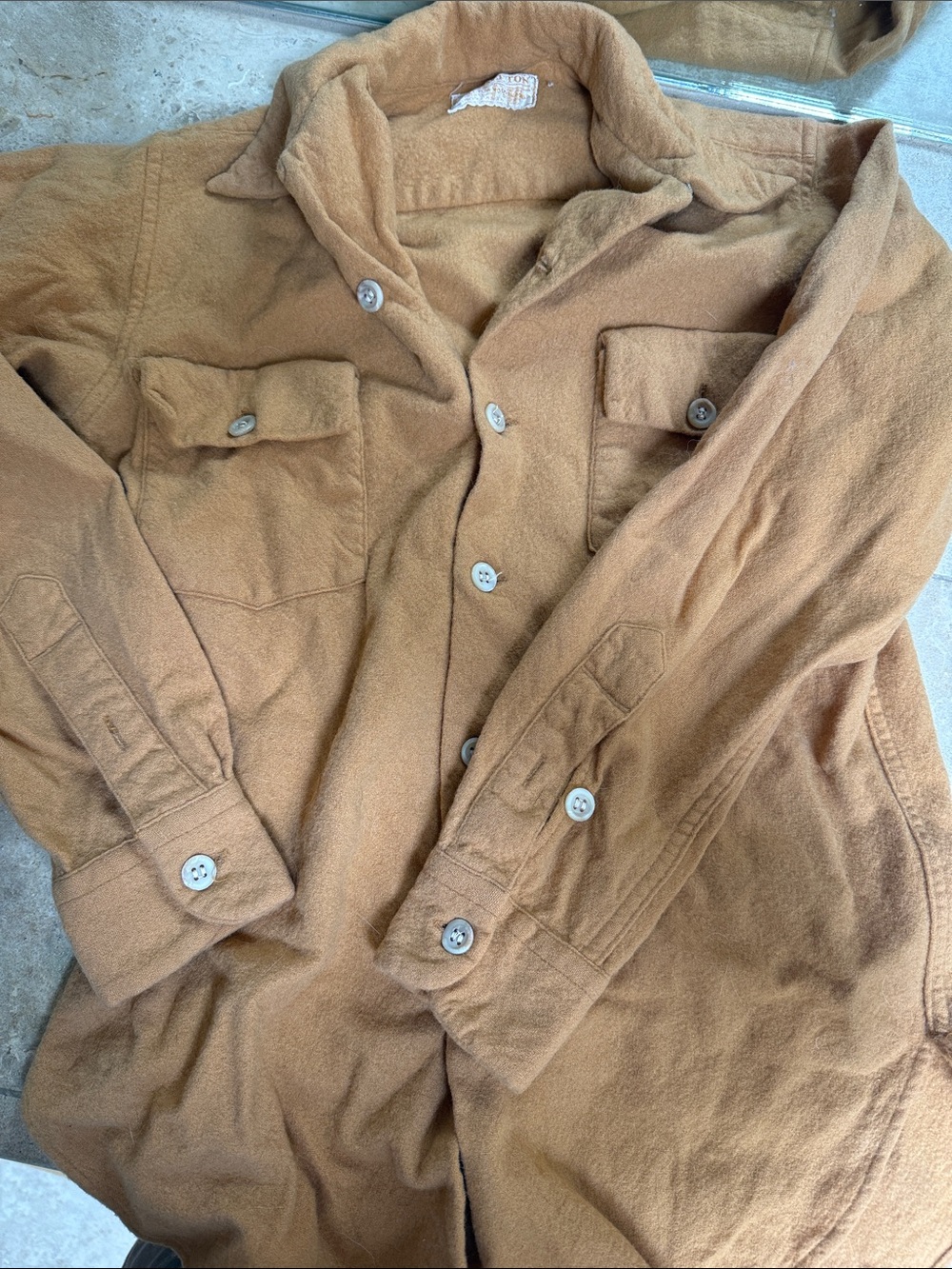 Pendleton Button-Up Wool Flannel Shirt Jacket in Camel